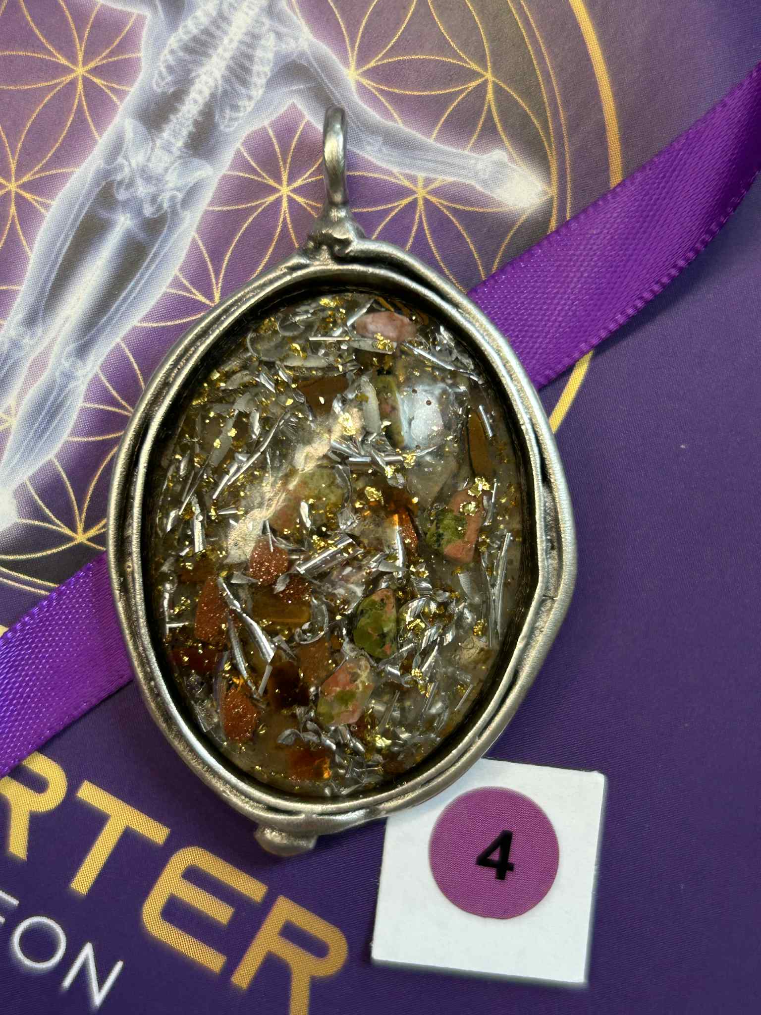 Antique Silver Plated Brass Pendant - 4