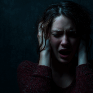 AI image of a woman hearing negative voices