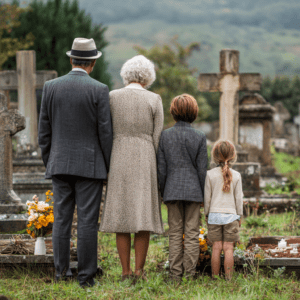 AI Family Stood By A Graveyard