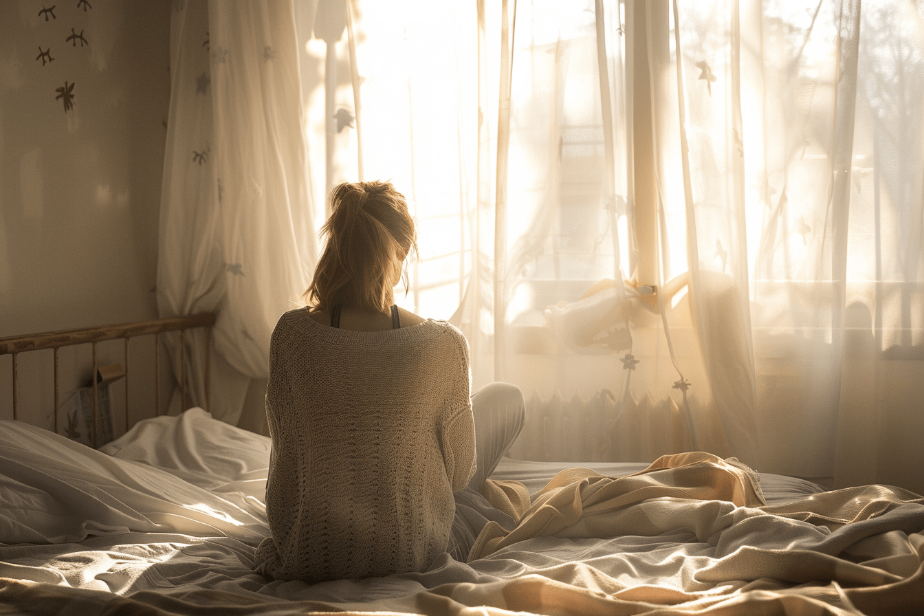 AI person sat up peaceful in bed