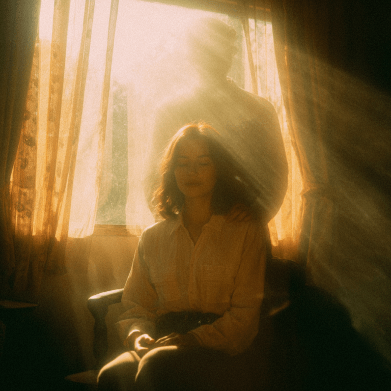 AI Earthbound Spirit Standing Behind A Woman