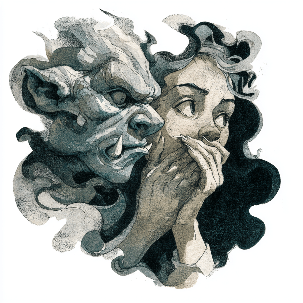Gargoyle spirit entity whispering into a person’s ear