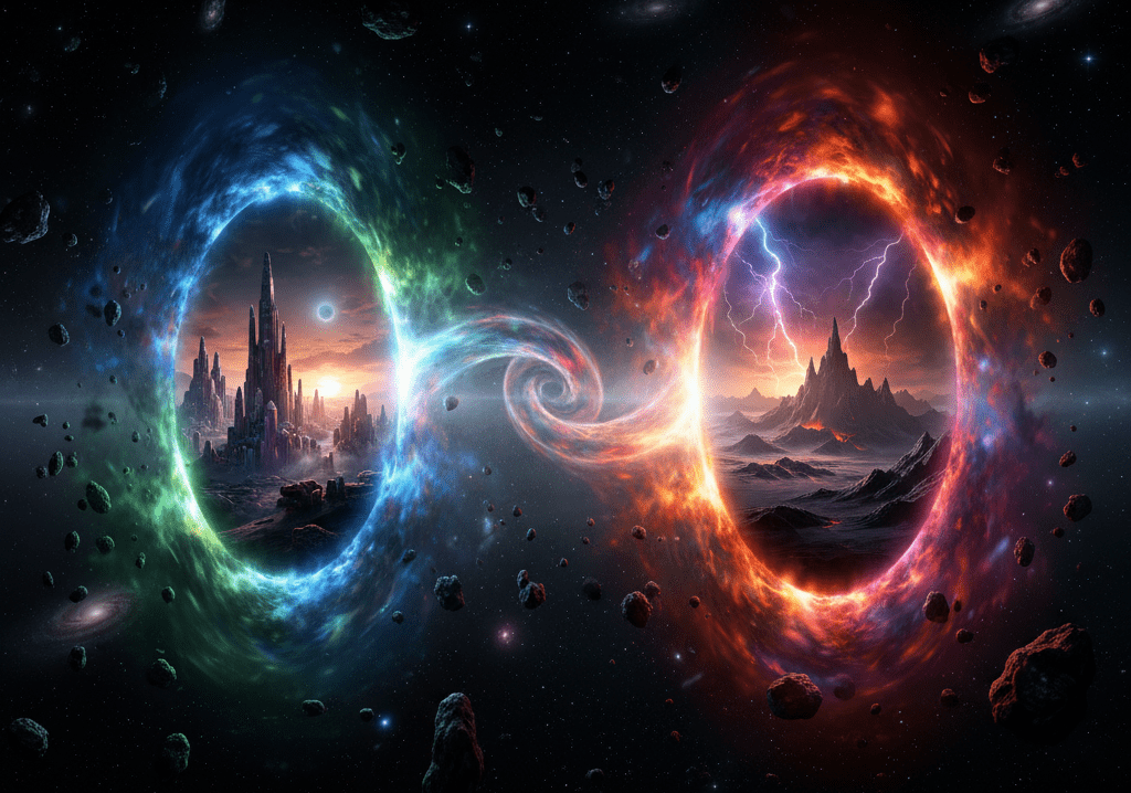 Two portals connected by a wormhole