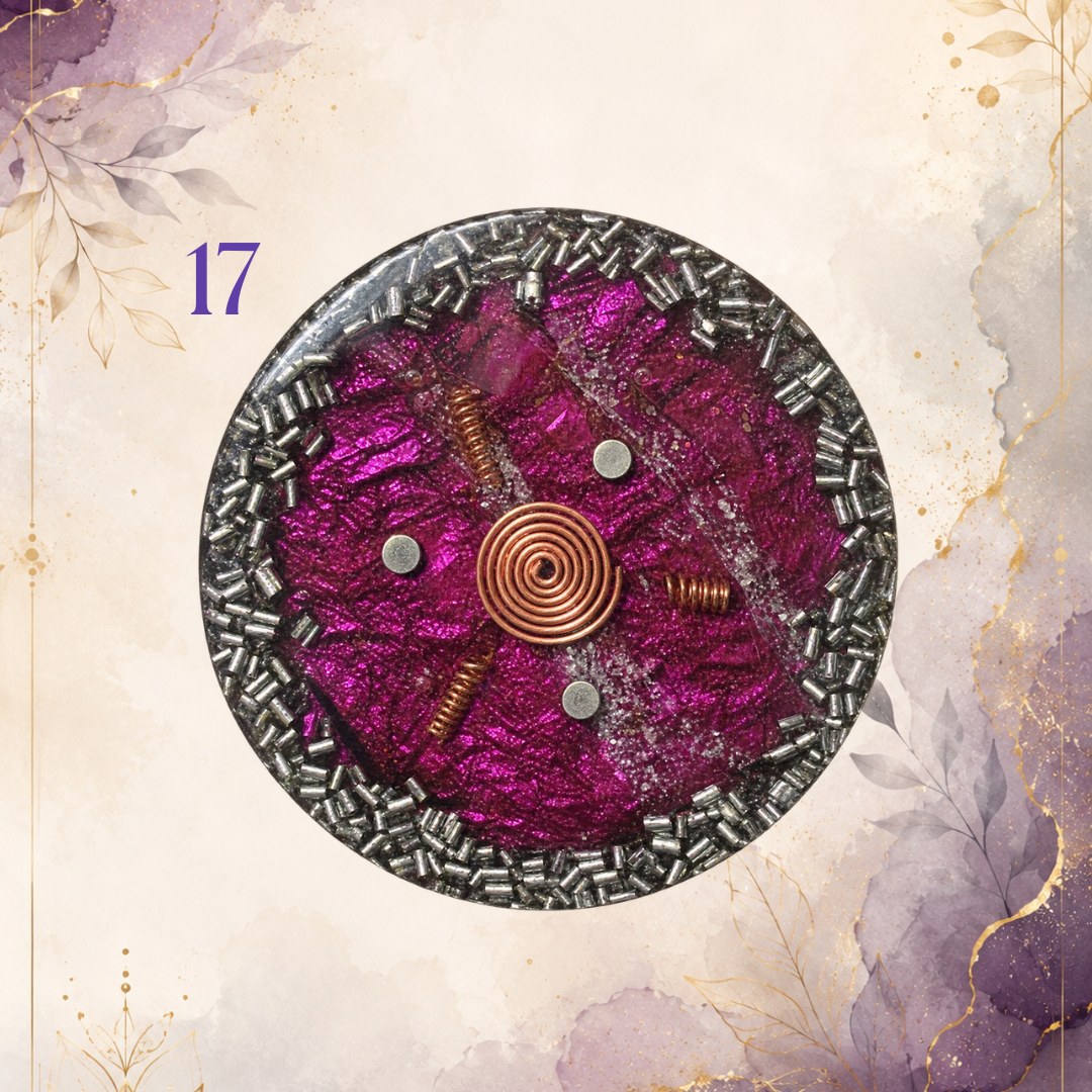 Wonky Wuns handmade orgonite protection plate, piece number 17, set with mixed crystal chips