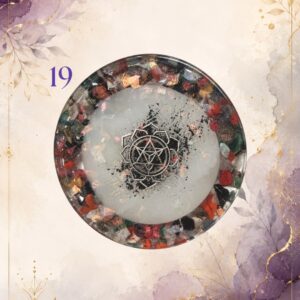 Wonky Wuns handmade orgonite protection plate, piece number 19, set with mixed crystal chips