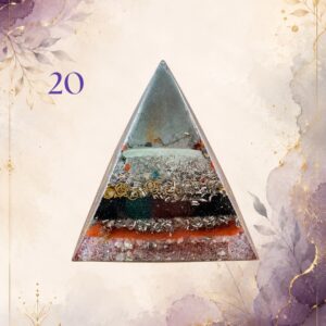 Wonky Wuns handmade orgonite pyramid, piece number 20, set with mixed crystal chips